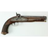 Belgian percussion belt pistol, acanthus scrolling to hammer & lockplate, octagonal barrel 7.5",