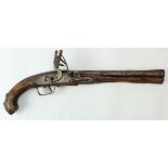 Eastern (Turkish ?) flintlock pistol, octagonal barrel 10.5", nail decoration all over wooden full