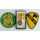 American Tunnel Rat Vietnam war patch, a Veterans Corporals badge & Vietnam medal as issued.