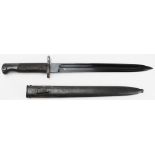 Czech Mauser Export bayonet, blued blade 11", s/edged with fuller, good walnut grips, blade