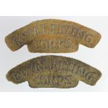 Badges a pair of well used Royal Flying Corps cloth shoulder titles.