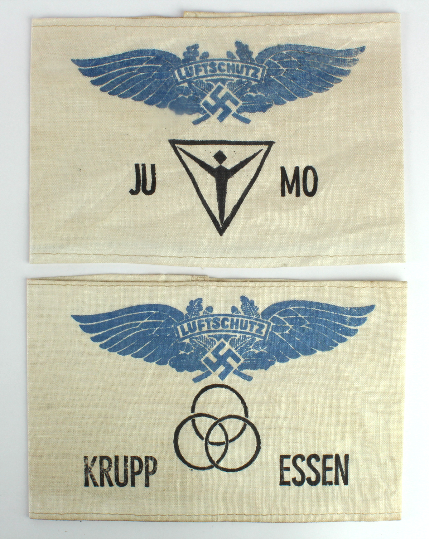 German armbands for Juno and Krupp Air Raid precautions.