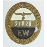 German Nazi karlshagen factory workers badge no 21828.