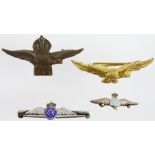 Royal Air Force Sweetheart badges (3) 2x silver and 1x bronze plus an RAF Eagle badge with 2 fold-