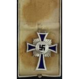 German Mothers Cross silver grade, early Hitler Dedication, in worn case of issue.
