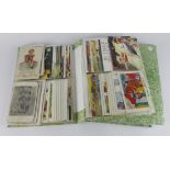 Mixed selection in 2x green albums, comic, military, novelty, etc   (approx 154 cards)