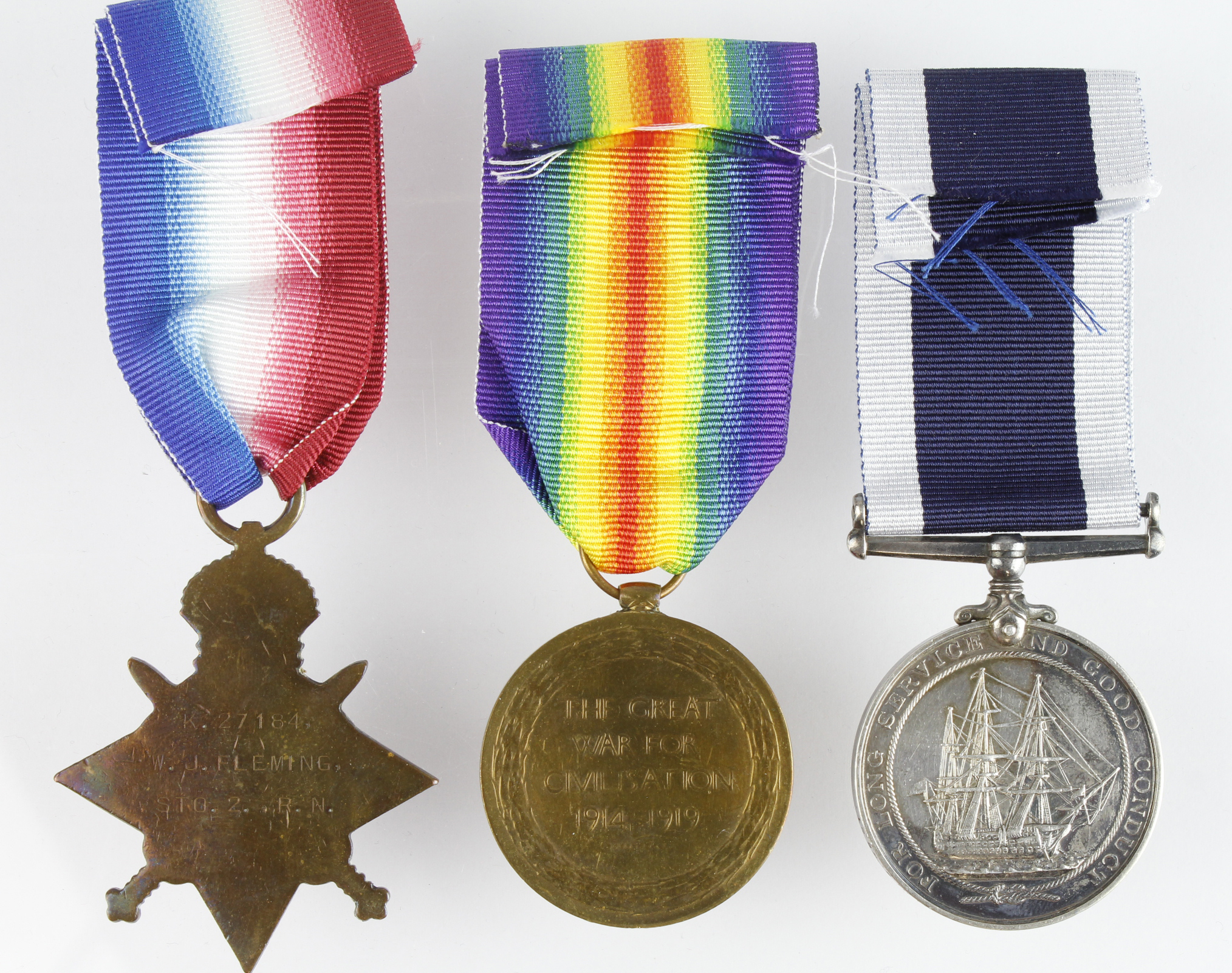 1915 Star & Victory Medal to K.27184 W J Fleming STO.2.RN, and Naval LSGC Medal GV (K.27184 W J - Image 2 of 2
