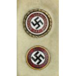 German National Socialist D.A. officers gold badges in fitted case.