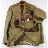 RASC officers service uniform jacket with Kings crown brass buttons and collar badges, WW2 medal bar