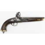 Belgian 16 Bore flintlock Sea Service Pistol, brass mounted full stock, walnut with heavy buttcap