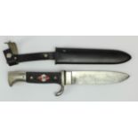 German Hitler Youth knife, sharpened blade, RZM M7/7 marked, complete with scabbard.