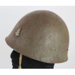 Japanese WW2 steel helmet with usual basic liner / chin strap, Marine badge fixed to front.