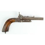 Double barrelled pinfire pistol, octagonal barrels 4.5" and approx .43 calibre. Folding triggers,