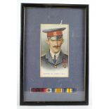 WW1 VC interest framed coloured picture with medal ribbon bar to Captain F.O Grenfell 9th Lancers.