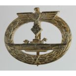 German Nazi U-Boat Badge, no makers mark, good quality strike