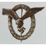 German Luftwaffe Pilots badge C E Junker Berlin maker marked.