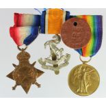 1915 Star and Victory medals to 2288 Pte W T Middleton 21st London Regiment, comes with his id tag
