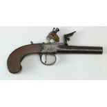 Flintlock single shot boxlock pocket pistol c1820, turn off barrel 2.5", calibre 54 bore. Side panel