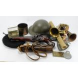 Yellow tub full of mixed WW1 & WW2 era militaria, various. Heavy (Buyer collects)