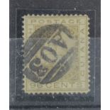 British Guiana 1876 96c olive-bistre stamp, SG.134, fine used but has blunt perf lower-left corner.