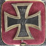 Imperial German Iron Cross 1st class pinback with fitted case, 3x piece, magnetic core.