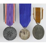 German medals x3, West Walls Medal, Luftschutz Medal, Army Long Service Medal