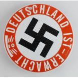 German Nazi metal and enamel plaque deutschland ist erwacht.