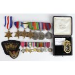 WW2 medals mounted as worn - 1939-45 Star, Atlantic Star + Air Crew Europe clasp, Pacific Star,