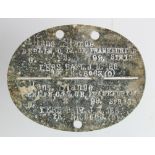 WW1 imperial German dog tag to Hans strong IERS Batt JB 168.