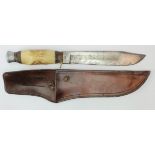 Bowie style knife, William Rodgers maker marked blade, with scabbard.