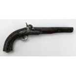 Continental (French?) percussion belt pistol, barrel 9" of 20 Bore, with raised devices wooden