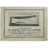 Airship interest - original souvenir memorial card "In Sacred Memory of The Officers, Crew and