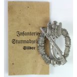 German infantry assault War badge in silver maker marked in packet of issue.