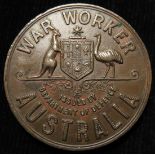 Australia bronze War Worker badge made by Stokes & Son of Melbourne No.1743, missing fittings and