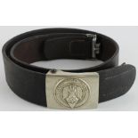 German Nazi Hitler Youth leather belt and belt buckle. Buckle maker marked 'A/S Ges.Gesch. RZM