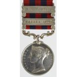 India General Service Medal 1854 with 2 clasps, Hazara 1891, Samana 1891, impressed (2802 Pte T.