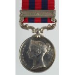 India General Service Medal 1854 with Bhootan clasp, impressed (3726 W Brown H.M's 80th Regt). (