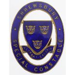 Police WW1 Shrewsbury Special Constable brass & enamel badge, has a horseshoe fitting.