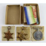 WW2 Casualty Group 1939-45 Star, Atlantic Star, War Medal + Casualty Slip and box to P/JX 248303