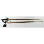 French M1870/90 Cavalry Officers Sword, fine slim pipeback s/edged blade 34.5", blade etched "Pour