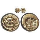 Ancient Greek: Lesbos, Mytilene, electrum Hekte c.521-478 BC, 2.52g. Facing gorgoneion with