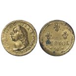 Coin Weight: British brass weight for a French gold 'pistole' (Louis d'Or) of Louis XIV, featuring