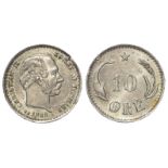 Denmark silver 10 Ore 1888 (rare date) EF, small crack in the edge.