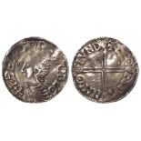 Anglo Saxon silver penny of Aethelred II "the Unready", Long Cross type, pellet in top right