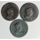 Farthings (3) George I mis-strike errors: 1720 off-centre VG, 1721 double-struck Fair, and 1724