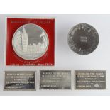 British & World commemorative medals & ingots (5) all silver, sterling or better 127g.