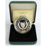 Cyprus crown-size silver proof £1 1992, Olympic themed, by the Paris Mint, 4000 struck. FDC, cased