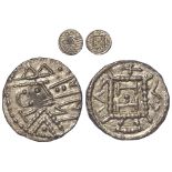 Anglo-Saxon silver sceat, Secondary Series R. 1 (710-760 AD) Radiate head with pyramidal neck before