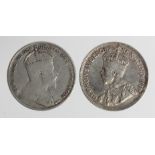 Cyprus (2) silver 9 Piastres: 1907 Fine, and 1921 GVF, surface flaw.