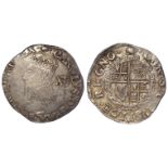 Charles I silver shilling mm. Tun, large crude bust, S.2792, 6.04g, nVF, test mark obv.